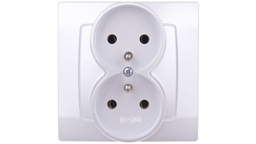 KARO Gniazdo podwójne z/u srebrny perłowy GP-2SZ/43