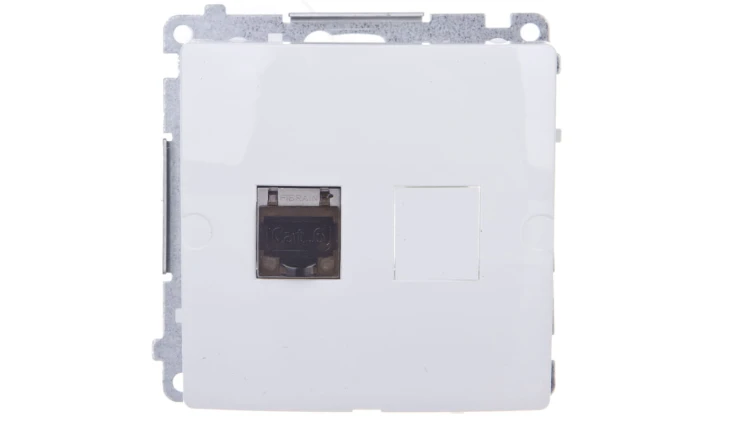 Simon Basic Gniazdo komputerowe pojedyncze RJ45 kat.6 ekranowane z przesłoną białe BM61E.01/11