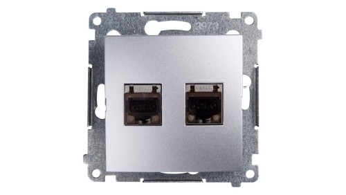 Simon 54 Gniazdo komputerowe podwójne 2xRJ45 kat.6 ekranowane z przesłoną srebrny mat D62E.01/43