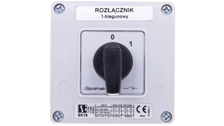 Łącznik krzywkowy 0-1 1P 16A w obudowie SK16-1.825OB11