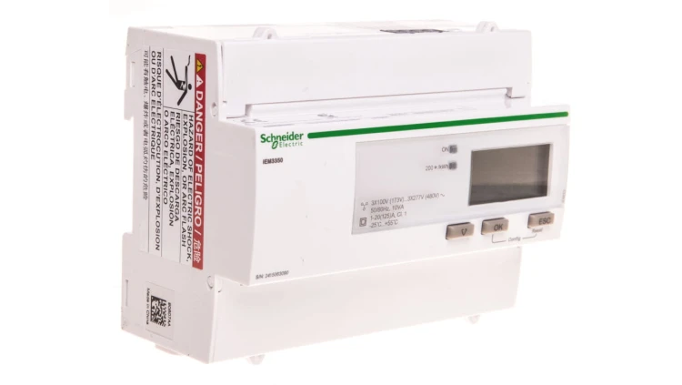 Licznik energii elektrycznej 1/3-fazowy 125A 100-277/173-480V kl.1/B Modbus taryfowy cyfrowy modułowy A9MEM3350