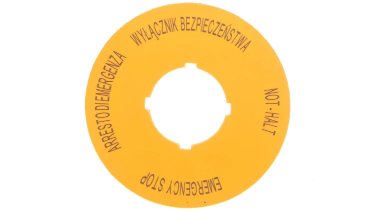 Tabliczka opisowa żółta okrągła EMERGENCY STOP (4 języki) M22-XBK15 167638