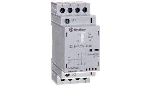 Stycznik modułowy 4Z 25A 24V AC/DC funkcja Auto-On-Off, wskaźnik zadziałania + LED, 35mm 22.34.0.024.4340