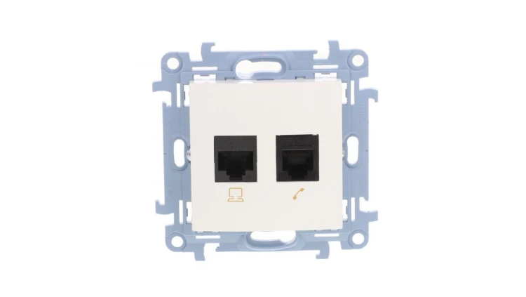 Simon 10 Gniazdo RJ45 kat 6 + gniazdo telefoniczne RJ11 białe C6T.01/11