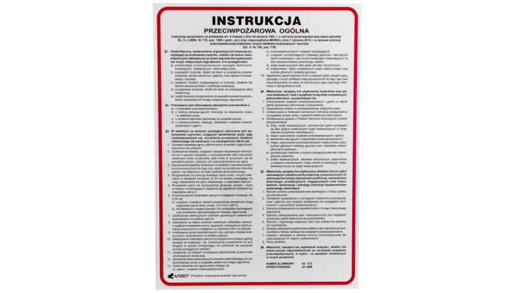 Tabliczka ostrzegawcza PCV /Instrukcja przeciwpożarowa ogólna/ IP02/P