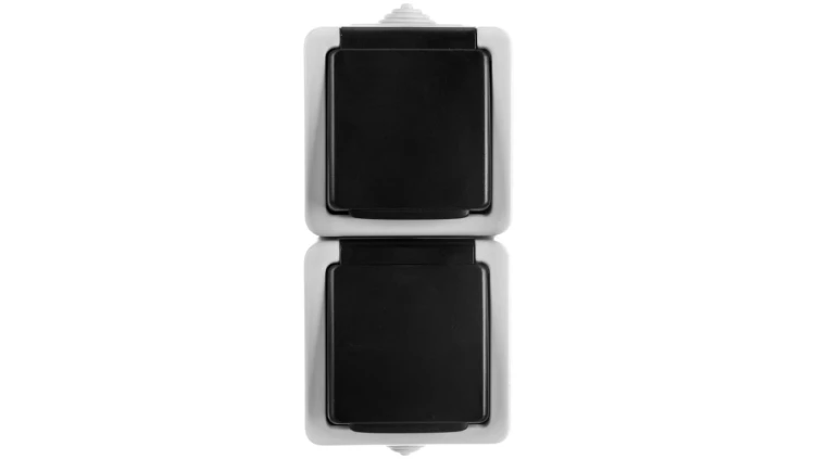 TEKNO Gniazdo hermetyczne podwójne 2x2P+0 pionowe z przesłoną styków 16A 250V szare IP54 25360
