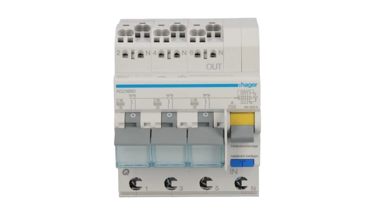 Wyłącznik różnicowo-nadprądowy RCBO 3x1P+N C16A 0,03A Typ A 6kA RCBO ADZ366D