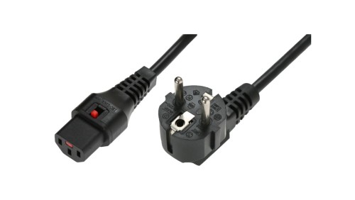 Kabel połączeniowy zasilający 3x1 Schuko kątowy/IEC C13 prosty M/Ż czarny IEC-EL249S /1m/
