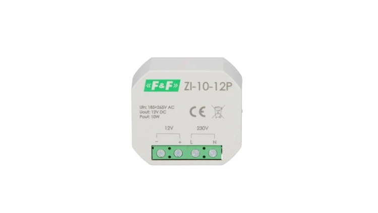 Zasilacz impulsowy do puszki 180-264V AC, wyj. 12V DC 0,83A 10W ZI-10-12P
