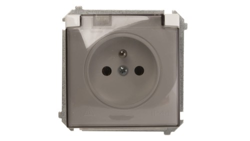 Simon Basic Gniazdo bryzgoszczelne z/u IP44 z klapką dymną białe BMGZ1B.01/11a