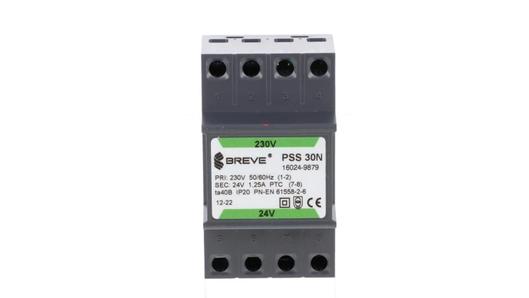 Transformator 1-fazowy modułowy bezpieczeństwa PSS 30N 230/ 24V 1,25A, na szynę DIN, IP20, Ta 40, 16024-9879