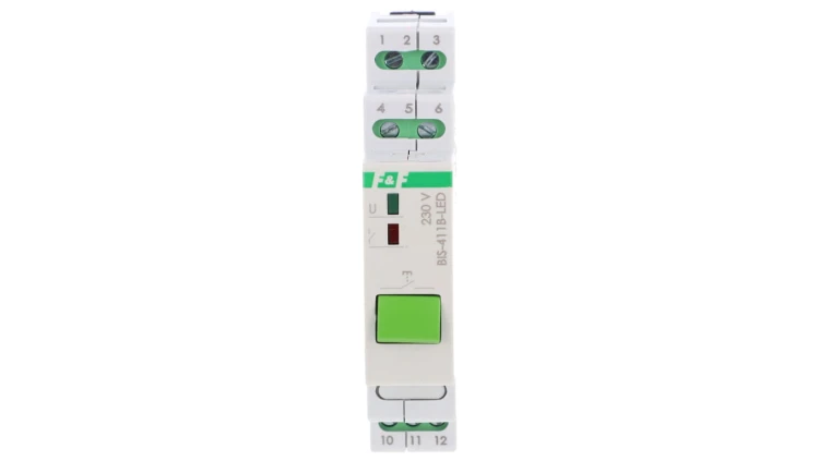 Przekaźnik bistabilny z przyciskiem do sterowania ręcznego na szynę DIN z przekaźnikiem inrush 160A/20ms BIS-411B-LED