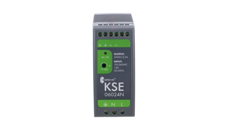 Zasilacz impulsowy KSE 06024P 230/ 24V DC 2,5A 60W na szynę DIN, Uzas: 85-264VAC, Ta70, 18924-9990