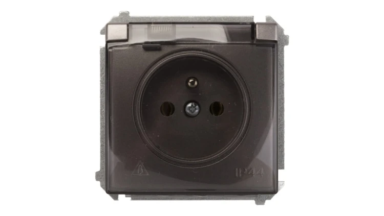 Simon Basic Gniazdo bryzgoszczelne z/u IP44 z klapką dymną stal inox BMGZ1B.01/21a