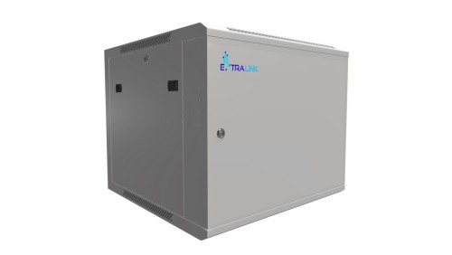 Szafa rack montowana na ścianie, drzwi blaszane pełne Extralink 9U 600x600 ASP Szara