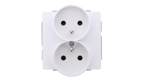 DECO Mechanizm gniazda podwójnego do ramki DECO Soft z uziemieniem 2x(2P+Z) (przesłony torów prądowych), biały mat 25DGPRSO-2zp