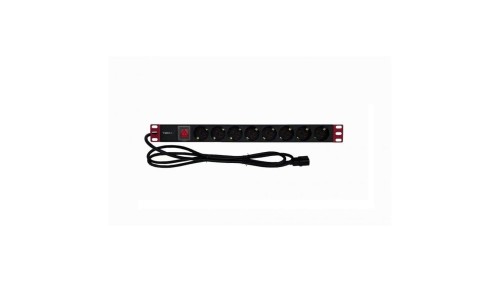 Listwa zasilająca Rack 1U 8x Schuko, włącznik, kabel C14 2m