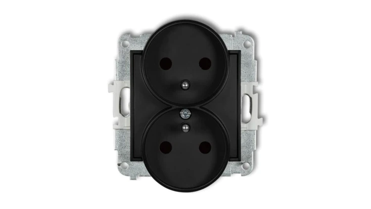 ICON Mechanizm gniazda podwójnego do ramki z uziemieniem 2x(2P+Z) (przesłony torów prądowych) czarny mat 12IGPR-2zp