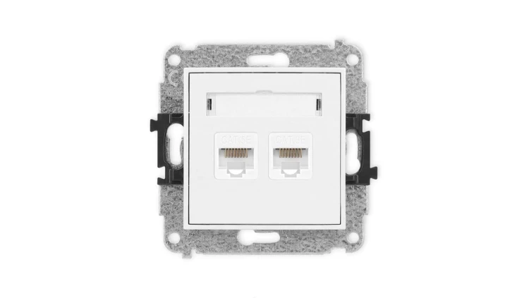 ICON Mechanizm gniazda komputerowego podwójnego 2xRJ45, kat. 5e, 8-stykowy biały mat 25IGK-2