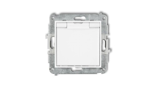 ICON Mechanizm gniazda bryzgoszczelnego z uziemieniem 2P+Z (klapka biała, przesłony torów prądowych) biały IGPB-1zp