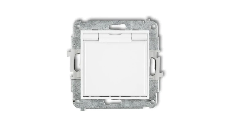 ICON Mechanizm gniazda bryzgoszczelnego z uziemieniem 2P+Z (klapka biała, przesłony torów prądowych) biały IGPB-1zp