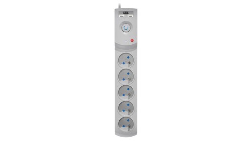 Przedłużacz przeciwprzepięciowy professional 5 gniazd 2xUSB 5m 10A 230V 2300W szary W-100042