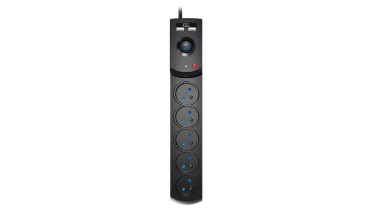 Przedłużacz przeciwprzepięciowy professional 5 gniazd 2xUSB 1,5m 10A 230V 2300W czarny W-100043