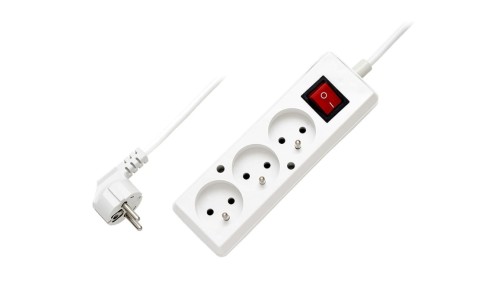 Przedłużacz z wyłącznikiem 3-gniazda z/u 10A 5m /OMY 3x1/ biały PS-370WS T-106120