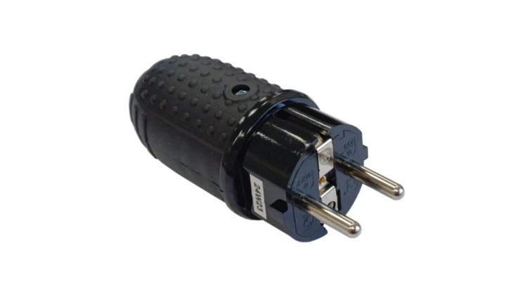 Wtyczka gumowa 2P+Z IP44 250V~ 16 A 3680W prosta czarna 24016