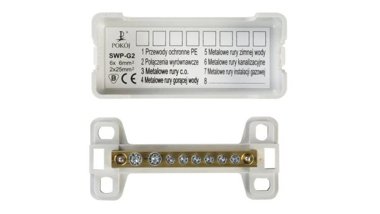 Szyna wyrównawcza do wyrównania potencjału 6x1,5-6mm2, 2x6-25mm2 SWP-G2 SWP-G2 A14-6208