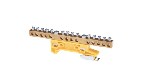 Zacisk ochronny 14x6mm2 mosiądz mocowanie na szynę TS35 żółty ZO-2107 A14-2131