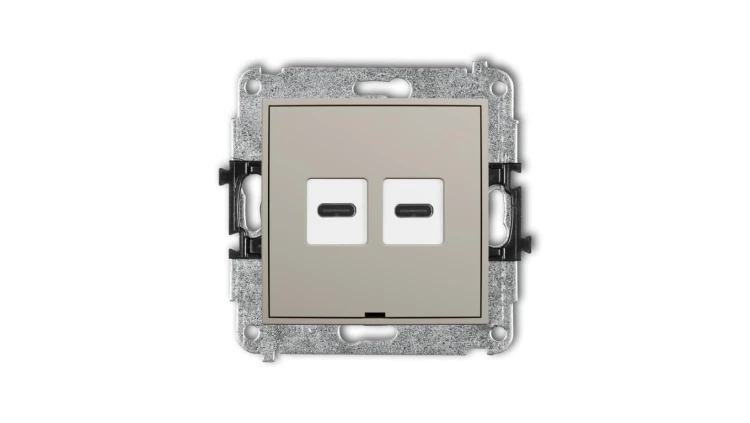 MINI Mechanizm ładowarki USB podwójnej 2xUSB C, 20W max., bez pola opisowego taupe 60MCUSBBO-7
