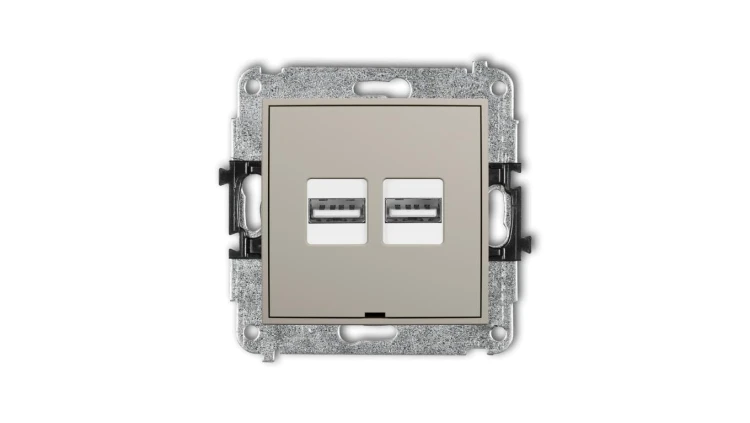 MINI Mechanizm ładowarki USB podwójnej 2xUSB A, 15,5W max., 5V, 3.1A, bez pola opisowego taupe 60MCUSBBO-6