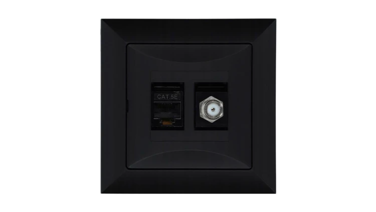 Gniazdo podtynkowe typu F + gn. RJ-45 Pola czarny, 33205