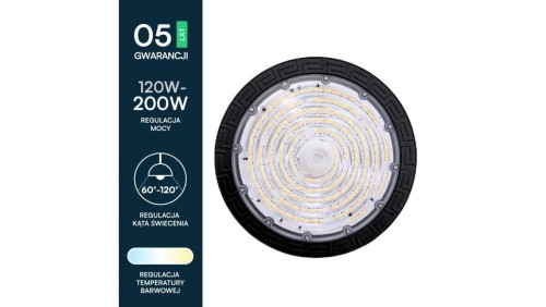 Oprawa Przemysłowa LED HighBay 120W/160W/200W 3000k/4000k/6000k 160lm/w Kąt: 60/90/120 IP65 Czarna 5 Lat Gwarancji 20331