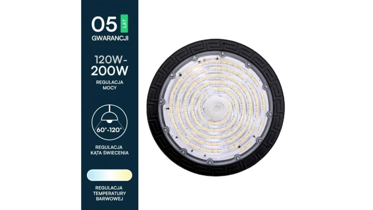 Oprawa Przemysłowa LED HighBay 120W/160W/200W 3000k/4000k/6000k 160lm/w Kąt: 60/90/120 IP65 Czarna 5 Lat Gwarancji 20331