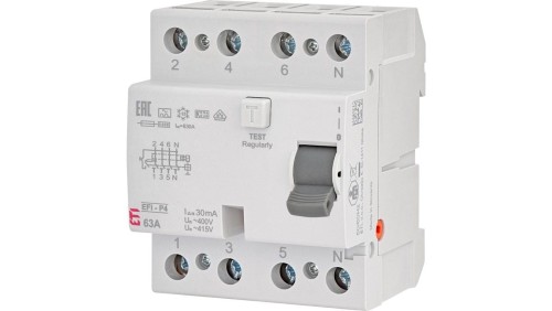 Wyłącznik różnicowoprądowy 4P 63A 0,03A typ A 6kA EFI6-P4 A 63/0.03 002061663