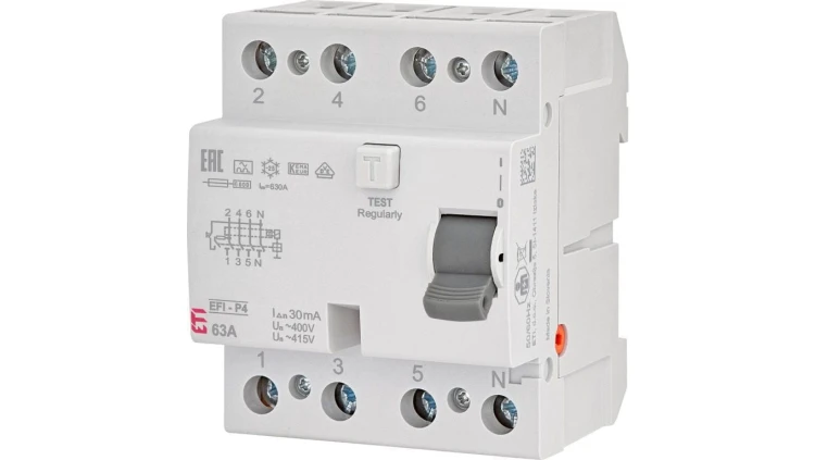 Wyłącznik różnicowoprądowy 4P 63A 0,03A typ A 6kA EFI6-P4 A 63/0.03 002061663