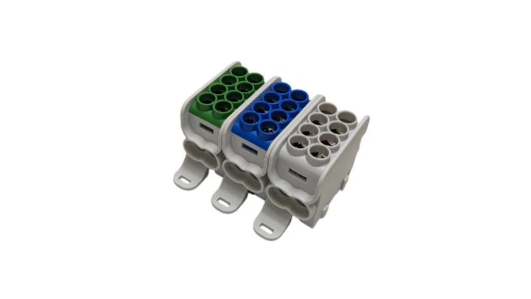 Blok dystrybucyjny - rozdzielczy HLAK 25 (MAG) 3P szary, niebieski, zielony 2xAl/Cu 25mm²+16mm² 1000VAC/1500VDC MAG3251ABG