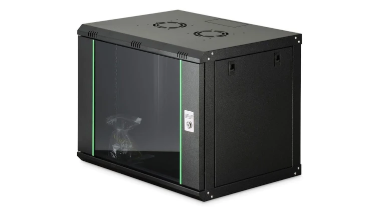 Szafa sieciowa wisząca Dynamic 19 9U rack 600x450, drzwi szyba, czarny, niezłożona, 60kg DN-37105