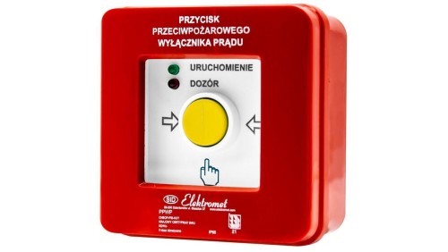 Przycisk ppoż wyłącznika prądu n/t 2 tory prądowe 12A, NC-NO, diody czerwona/zielona PPWP-1 B