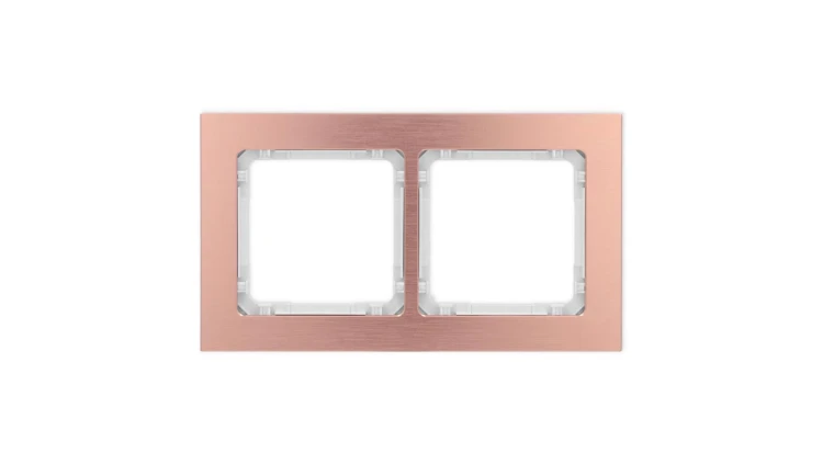 DECO Ramka uniwersalna podwójna - aluminium szczotkowane (ramka: kolor miedziany spód: biały) 9-0-DRA-2