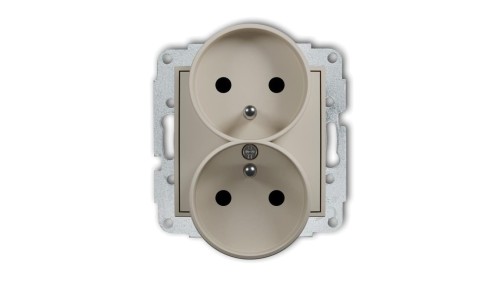 MINI Mechanizm gniazda podwójnego do ramki z uziemieniem 2x(2P+Z) (przesłony torów prądowych) taupe 60MGPR-2zp