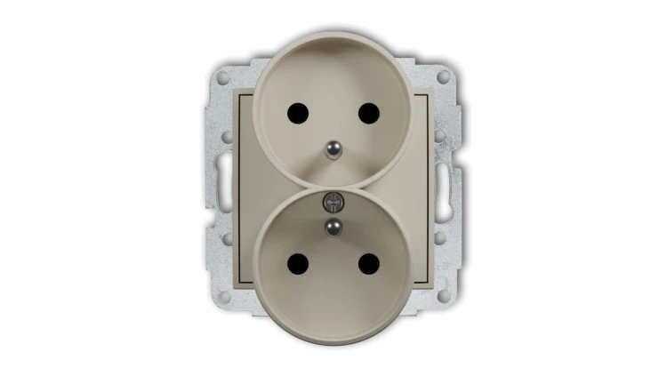 MINI Mechanizm gniazda podwójnego do ramki z uziemieniem 2x(2P+Z) (przesłony torów prądowych) taupe 60MGPR-2zp