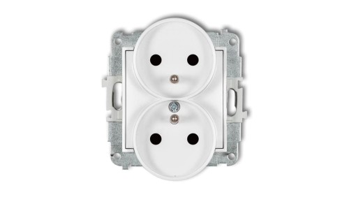 MINI Mechanizm gniazda podwójnego do ramki z uziemieniem 2x(2P+Z) (przesłony torów prądowych) biały mat 25MGPR-2zp