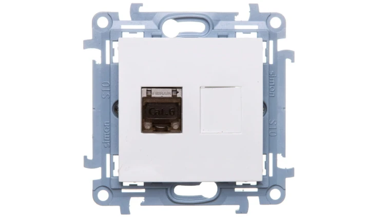Simon 10 Gniazdo komputerowe pojedyncze RJ45 kat.6 ekranowane biały C61E.01/11