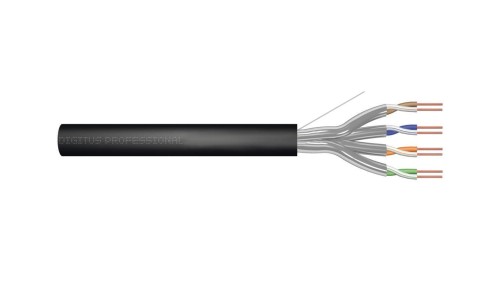 Kabel instalacyjny zewnętrzny żelowany DIGITUS kat.6A,U/FTP, Fca, AWG 23/1, PE, 500m, czarny, szpula DK-1621-A-VH-5-OD