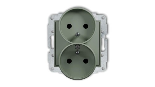 MINI Mechanizm gniazda podwójnego do ramki z uziemieniem 2x(2P+Z) (przesłony torów prądowych) szałwiowy 61MGPR-2zp