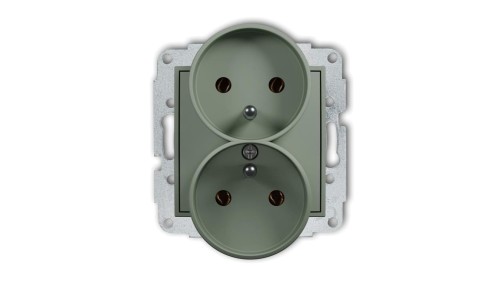 MINI Mechanizm gniazda podwójnego do ramki z uziemieniem 2x(2P+Z) (bez przesłon torów prądowych) szałwiowy 61MGPR-2z