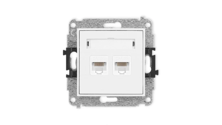 MINI Mechanizm gniazda komputerowego podwójnego 2xRJ45, kat. 5e, 8-stykowy biały mat 25MGK-2